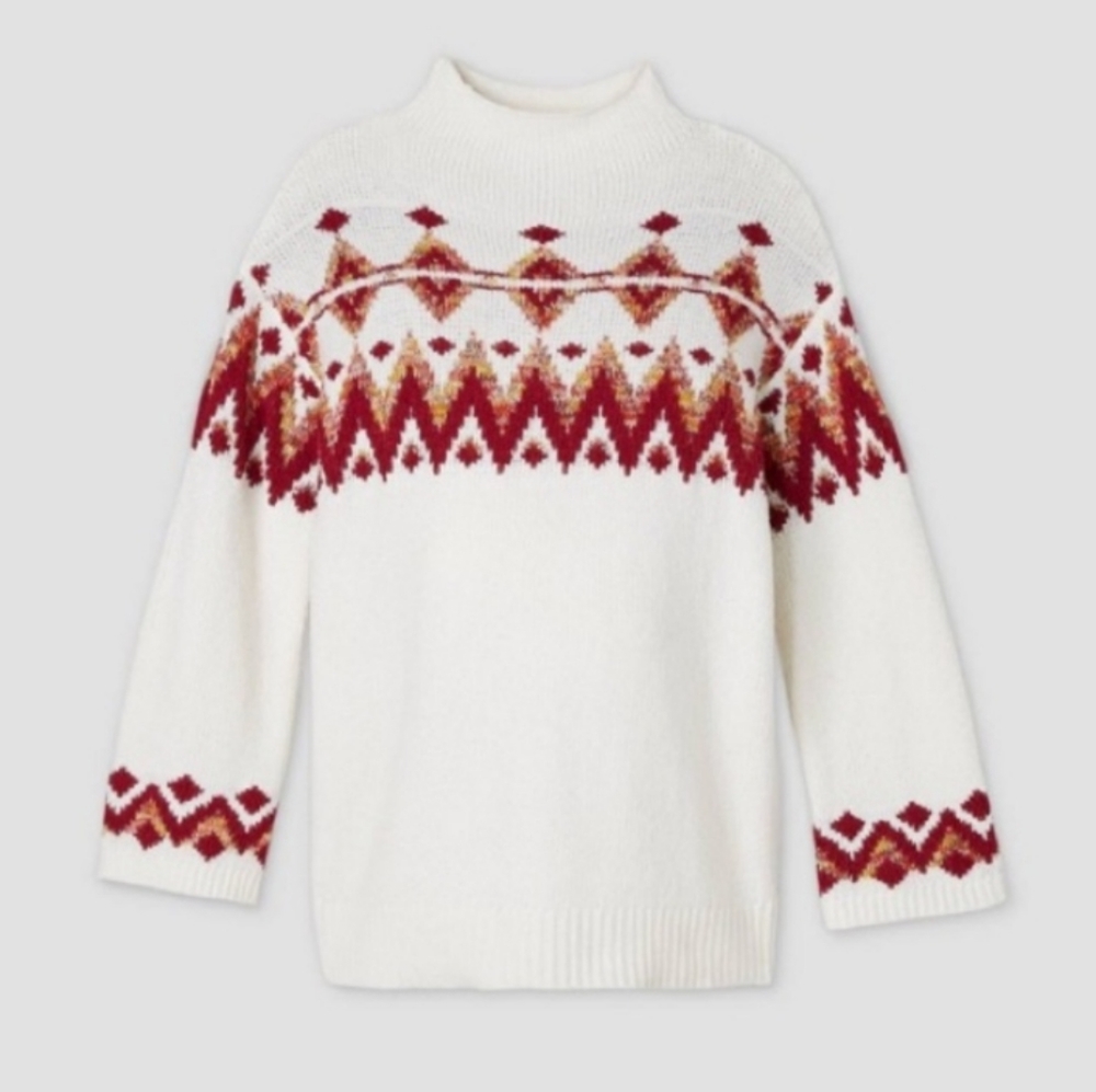 NWT Isabel Maternity Fair Isle Cozy Holiday Ski Lodge Mock Neck Sz M
